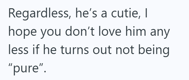 Regardless, he's a cutie, I hope you don't love him any less if he turns out not being "pure".