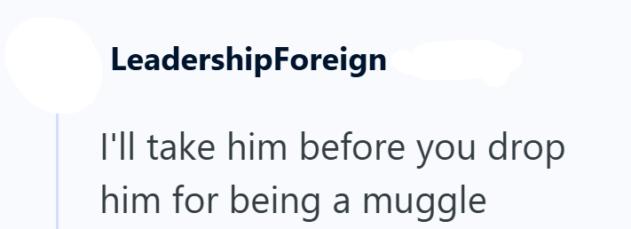 LeadershipForeign I'll take him before you drop him for being a muggle