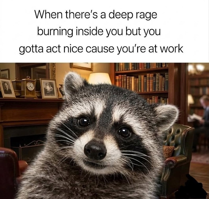When there's a deep rage burning inside you but you gotta act nice cause you're at work