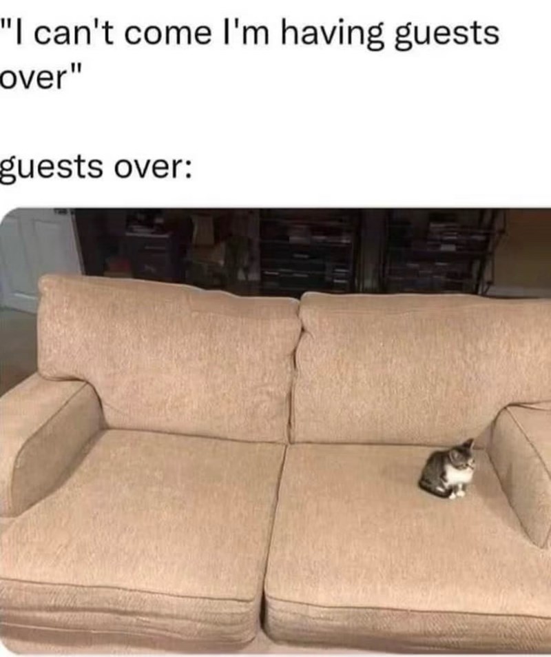"I can't come I'm having guests over" guests over: