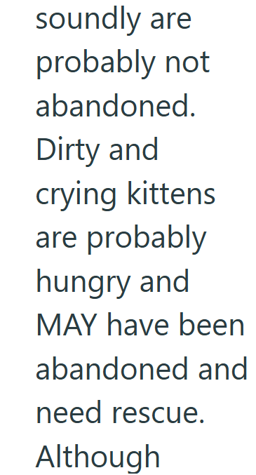 soundly are probably not abandoned. Dirty and crying kittens are probably hungry and MAY have been abandoned and need rescue. Although