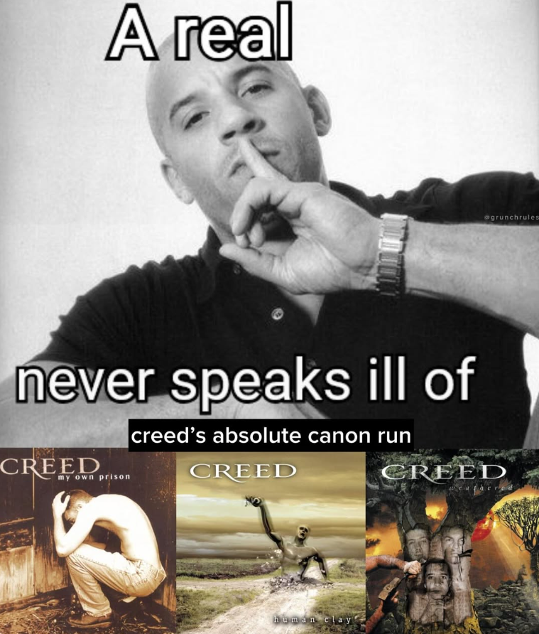A real never speaks ill of creed's absolute canon run CREED my own prison CREED human clay @grunchrules CREED weathered