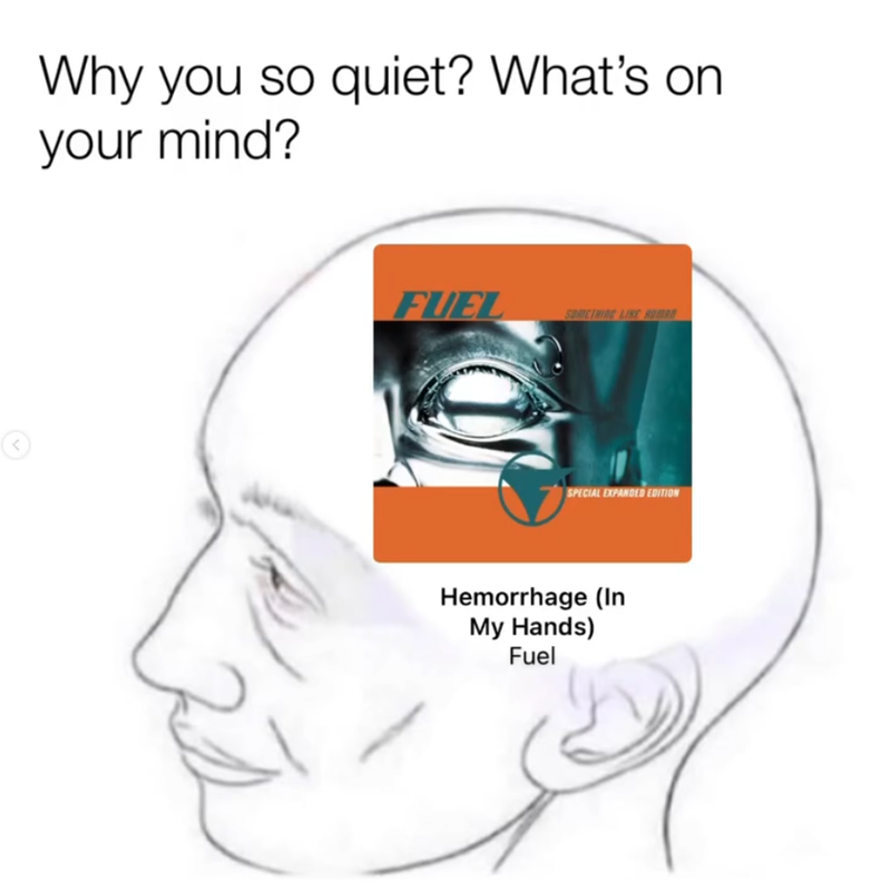 Why you so quiet? What's on your mind? 25 FUEL SOMETHING LIKE HUMAN SPECIAL EXPANDED EDITION Hemorrhage (In My Hands) Fuel