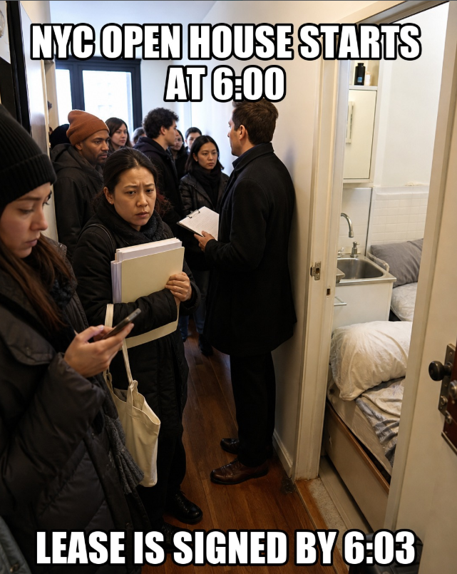 NYC OPEN HOUSE STARTS AT 6:00 LEASE IS SIGNED BY 6:03