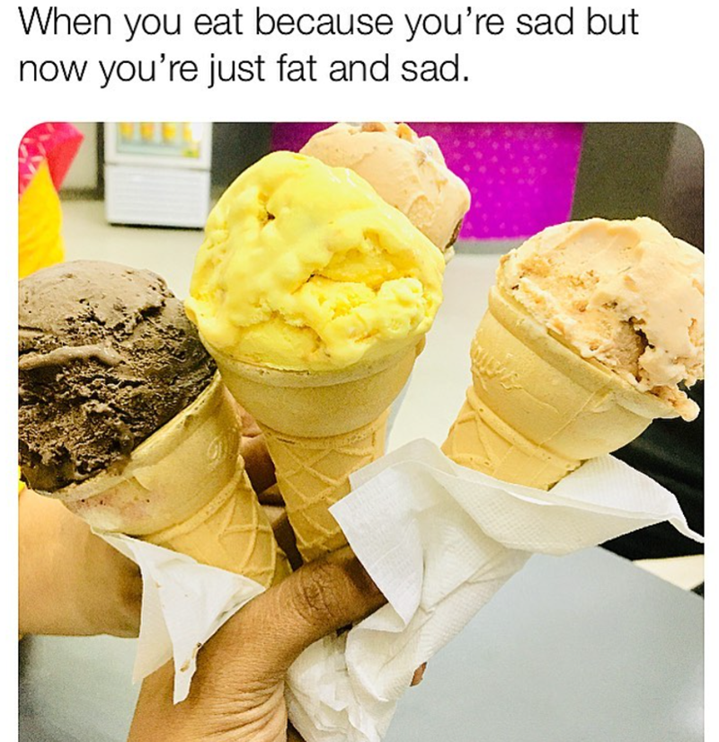 When you eat because you're sad but now you're just fat and sad.