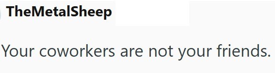 TheMetalSheep Your coworkers are not your friends.