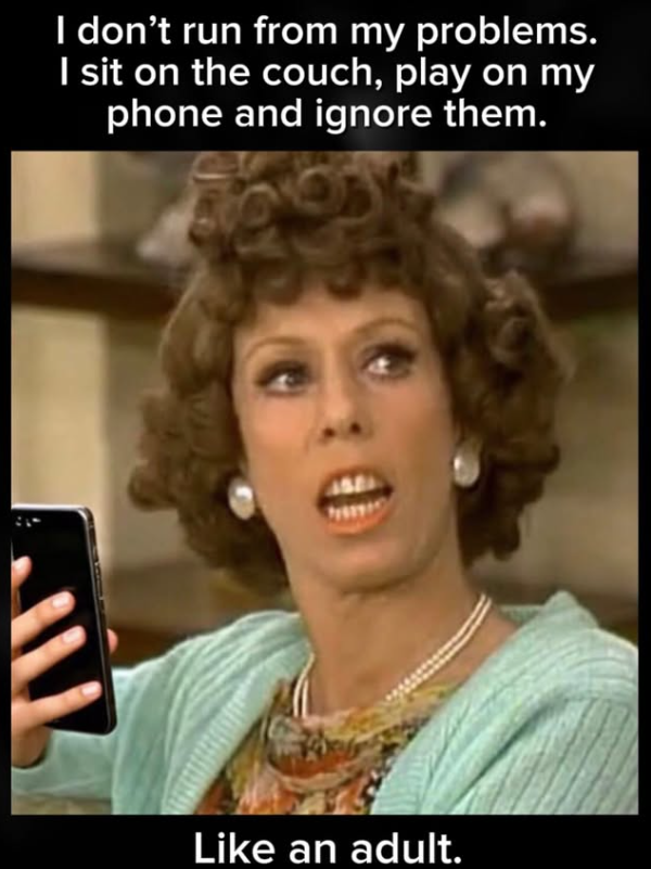 I don't run from my problems. I sit on the couch, play on my phone and ignore them. 1621 Like an adult.