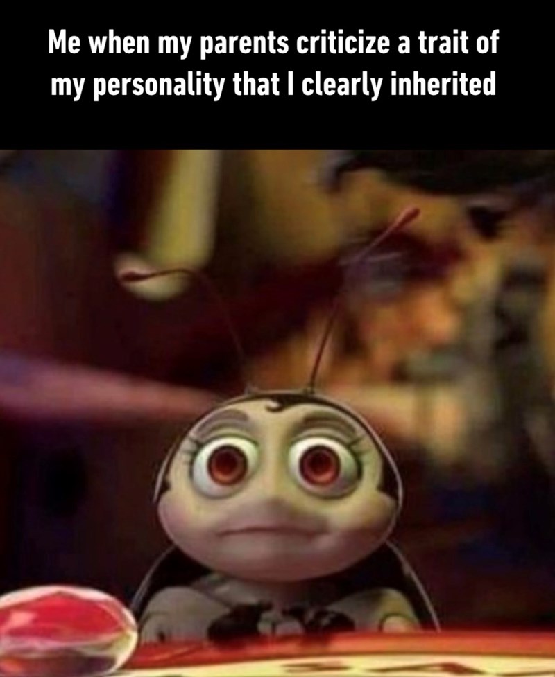 Me when my parents criticize a trait of my personality that I clearly inherited