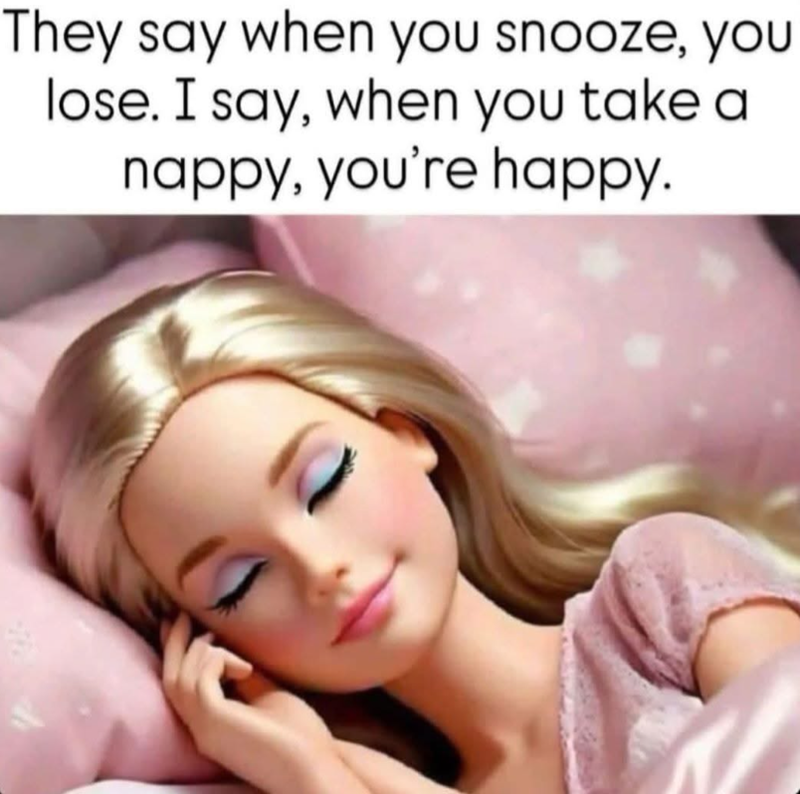 They say when you snooze, you lose. I say, when you take a nappy, you're happy.