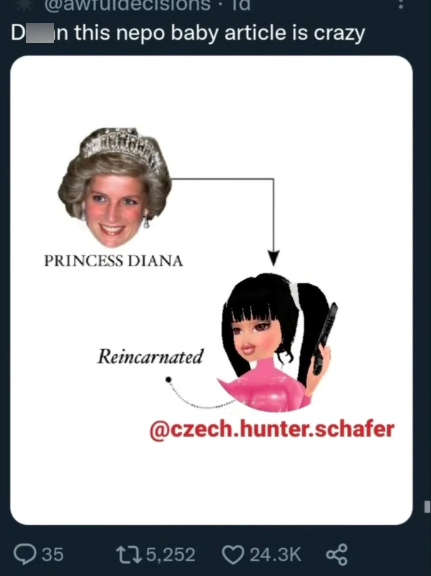 D In this nepo baby article is crazy PRINCESS DIANA Reincarnated @czech.hunter.schafer 35 5,252 24.3K