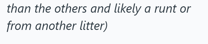 than the others and likely a runt or from another litter)