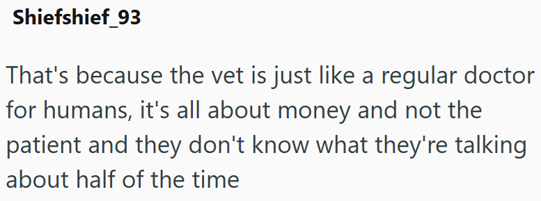 Shiefshief_93 That's because the vet is just like a regular doctor for humans, it's all about money and not the patient and they don't know what they're talking about half of the time