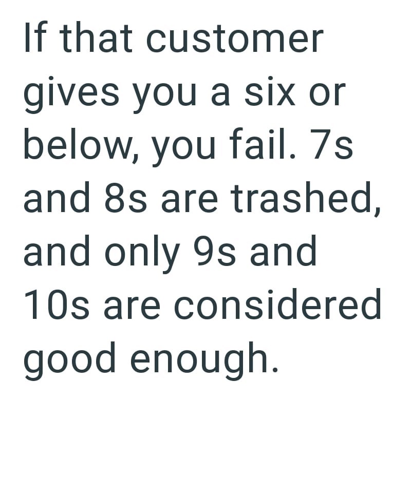 If that customer gives you a six or below, you fail. 7s and 8s are trashed, and only 9s and 10s are considered good enough.