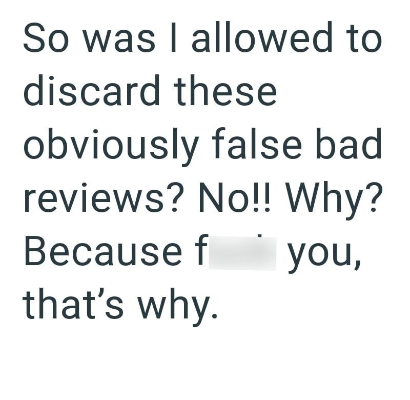 So was I allowed to discard these obviously false bad reviews? No!! Why? Because f you, that's why.