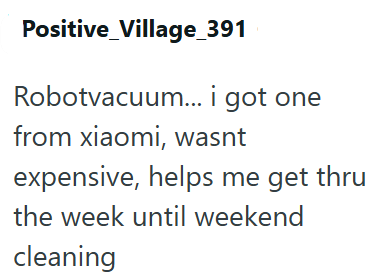 Positive_Village_391 Robotvacuum... i got one from xiaomi, wasnt expensive, helps me get thru the week until weekend cleaning
