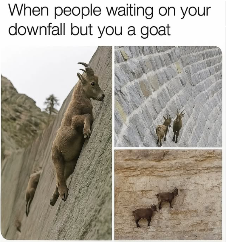 When people waiting on your downfall but you a goat