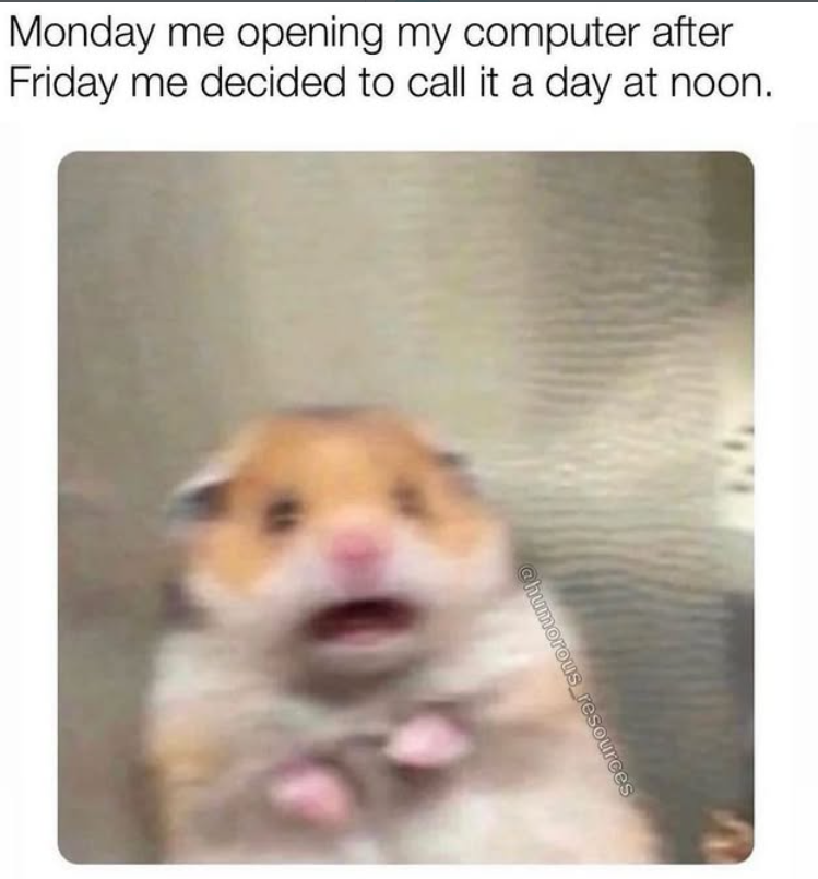 Monday me opening my computer after Friday me decided to call it a day at noon. @humorous resources