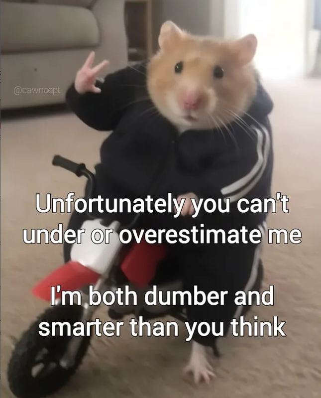 @cawncept Unfortunately you can't under or overestimate me I'm both dumber and smarter than you think