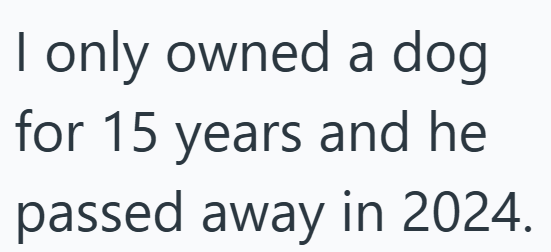 I only owned a dog for 15 years and he passed away in 2024.