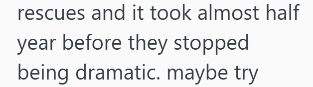 rescues and it took almost half year before they stopped being dramatic. maybe try