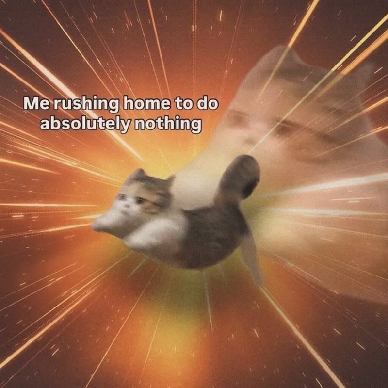 Me rushing home to do absolutely nothing