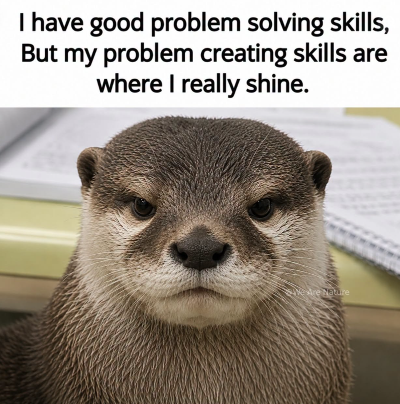 I have good problem solving skills, But my problem creating skills are where I really shine. We Are Nature