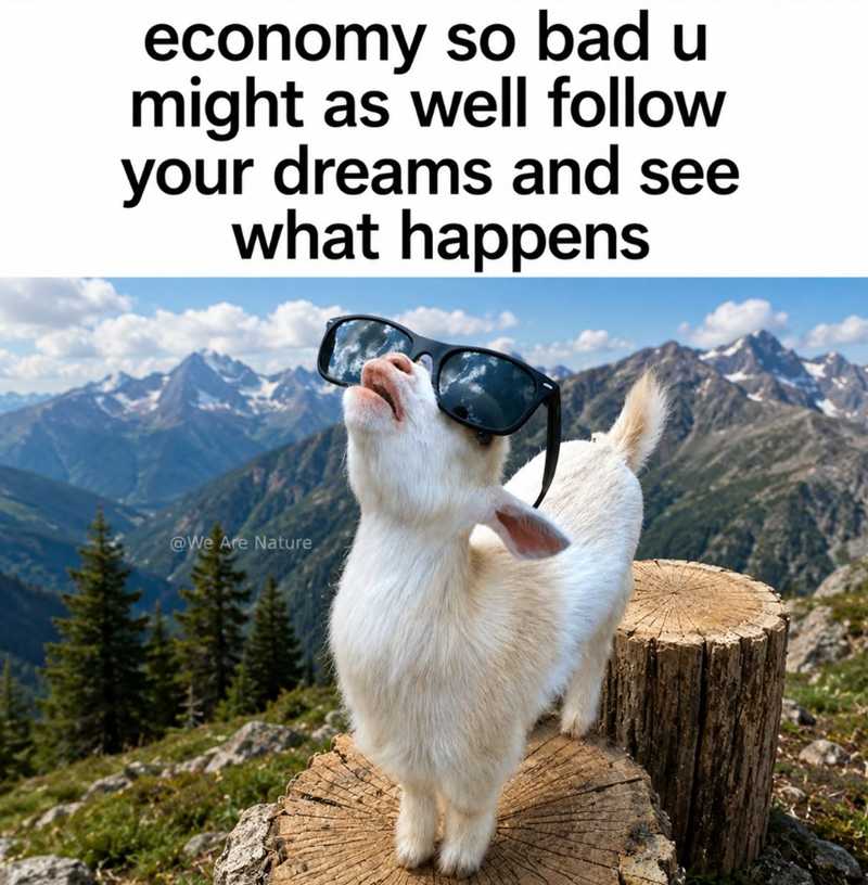 economy so bad u might as well follow your dreams and see what happens @We Are Nature