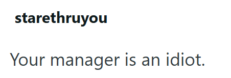 starethruyou Your manager is an idiot.