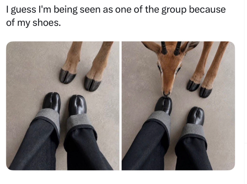 I guess I'm being seen as one of the group because of my shoes.