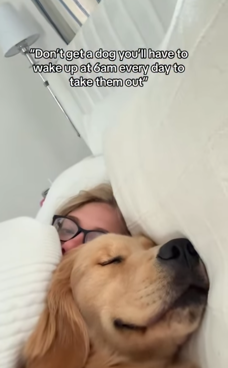 "Don't get a dog you'll have to wake up at 6am every day to take them out" 9 them out"