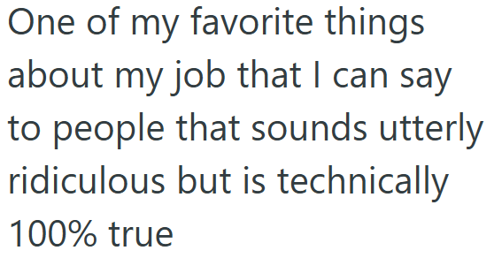 One of my favorite things about my job that I can say to people that sounds utterly ridiculous but is technically 100% true