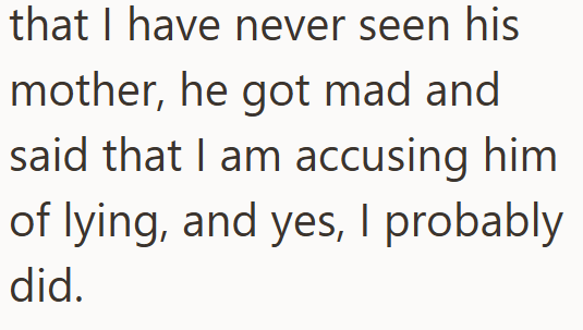 that I have never seen his mother, he got mad and said that I am accusing him of lying, and yes, I probably did.