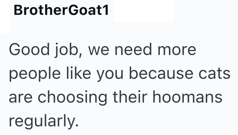 BrotherGoat1 Good job, we need more people like you because cats are choosing their hoomans regularly.
