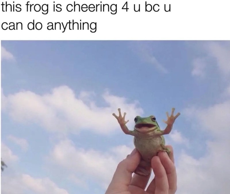 this frog is cheering 4 u bc u can do anything
