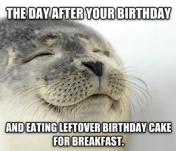 THE DAY AFTER YOUR BIRTHDAY AND EATING LEFTOVER BIRTHDAY CAKE FOR BREAKFAST.