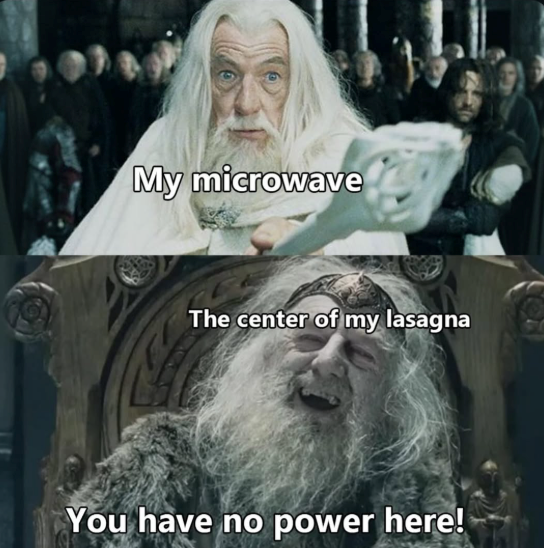 My microwave The center of my lasagna You have no power here!