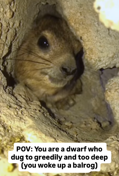 POV: You are a dwarf who dug to greedily and too deep (you woke up a balrog)