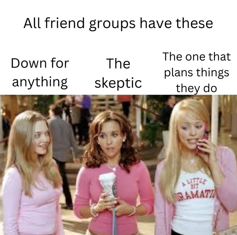 All friend groups have these The one that Down for anything The plans things skeptic they do LITTLE 917 RAMATI