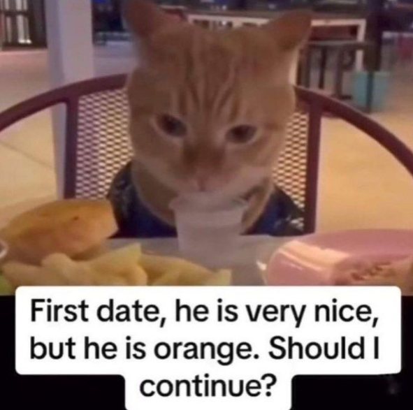 First date, he is very nice, but he is orange. Should I continue?