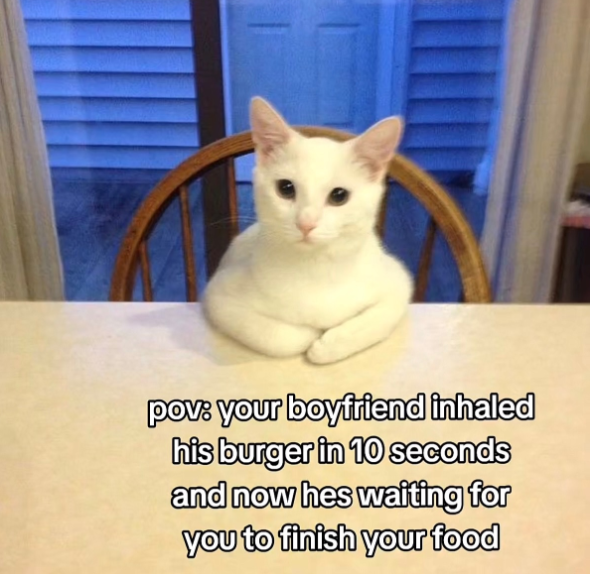 pov: your boyfriend inhaled his burger in 10 seconds and now hes waiting for you to finish your food