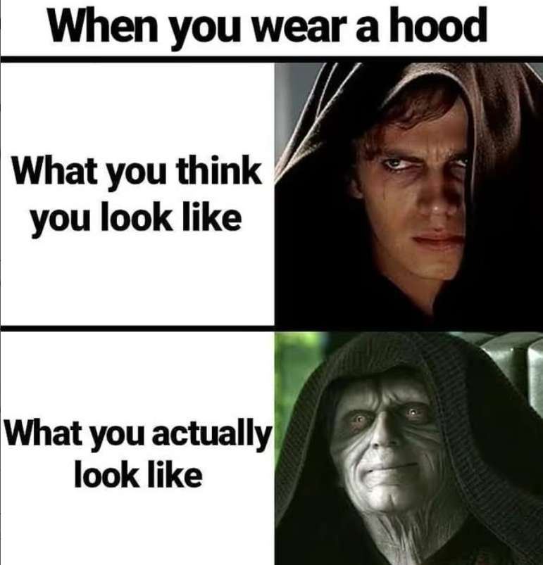 When you wear a hood What you think you look like What you actually look like