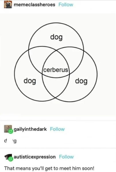 memeclassheroes Follow dog dog cerberus dog gailyinthedark Follow dg autisticexpression Follow That means you'll get to meet him soon!