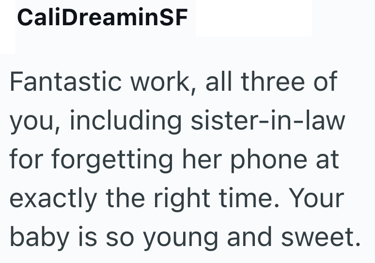CaliDreaminSF Fantastic work, all three of you, including sister-in-law for forgetting her phone at exactly the right time. Your baby is so young and sweet.