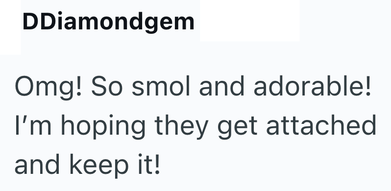 DDiamondgem Omg! So smol and adorable! I'm hoping they get attached and keep it!