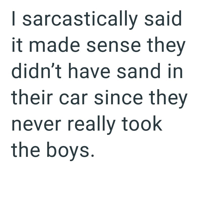 I sarcastically said it made sense they didn't have sand in their car since they never really took the boys.