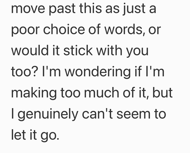 move past this as just a poor choice of words, or would it stick with you too? I'm wondering if I'm making too much of it, but I genuinely can't seem to let it go.