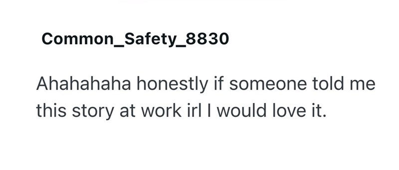 Common Safety_8830 Ahahahaha honestly if someone told me this story at work irl I would love it.