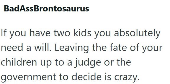 BadAssBrontosaurus If you have two kids you absolutely need a will. Leaving the fate of your children up to a judge or the government to decide is crazy.