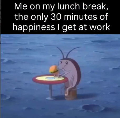 Me on my lunch break, the only 30 minutes of happiness I get at work