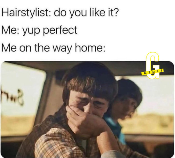 Hairstylist: do you like it? Me: yup perfect Me on the way home: hwe MEMES